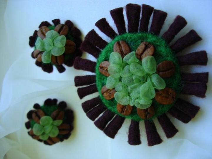 Brooch and clips " Coffee and mint "