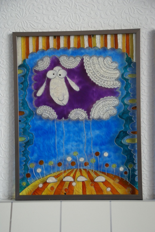 The painting on glass " Sheep "