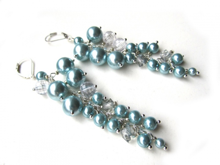 Sky-blue pearls earrings " clusters "