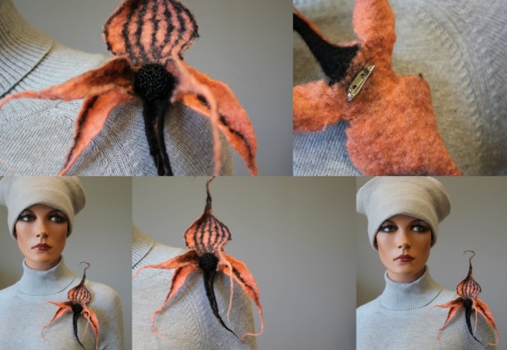 Felt flower orchid " Peach "