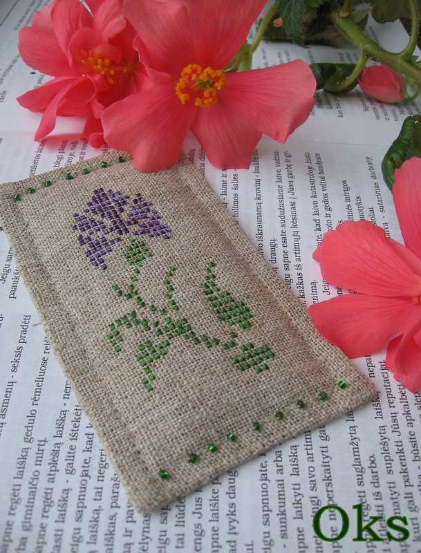 Embroidered cross stitch books tab