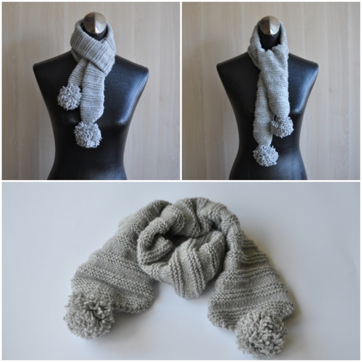 Gray scarf with pompons