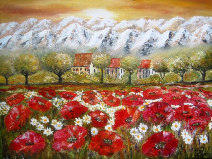 " There, where the mountains, blooming poppy field "