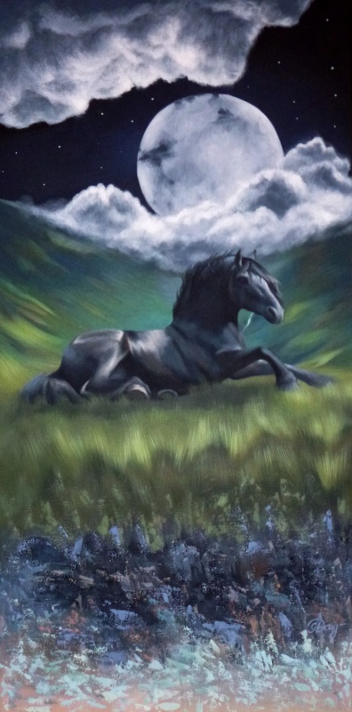 Horses for moonlight acrylic on canvas 50 100 artist gretijora