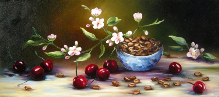 Still life with cherries 45x20