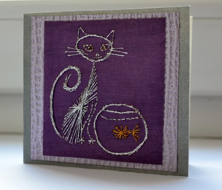 Embroidered postcard " cat "