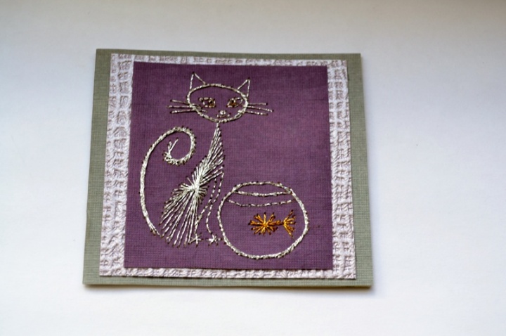 Embroidered postcard " cat " picture no. 2