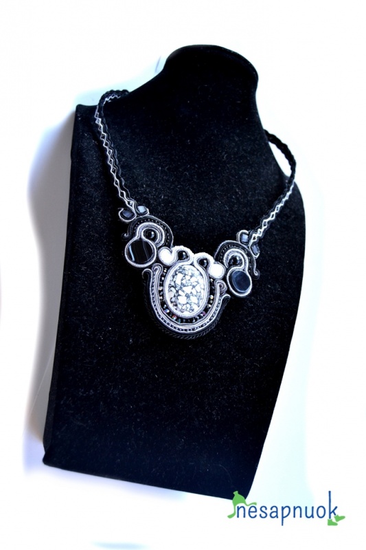 Soutache necklace " Black / White "