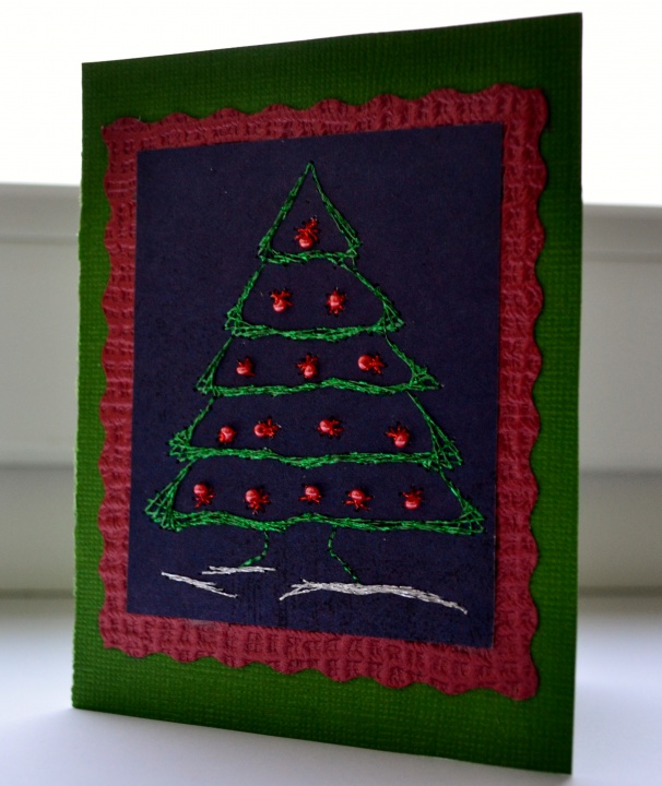 Christmas embroidered postcard " herringbone "