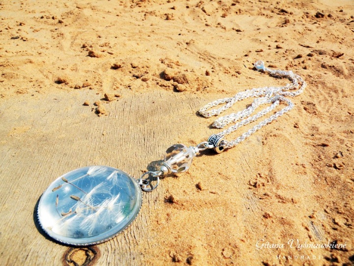 Neck pendant with natural plants " Dandelions fluff "