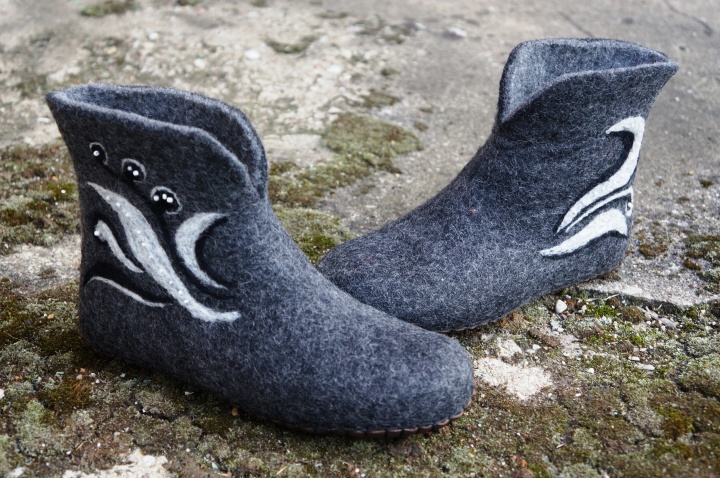 Handmade felted slippers-boots for women Grey