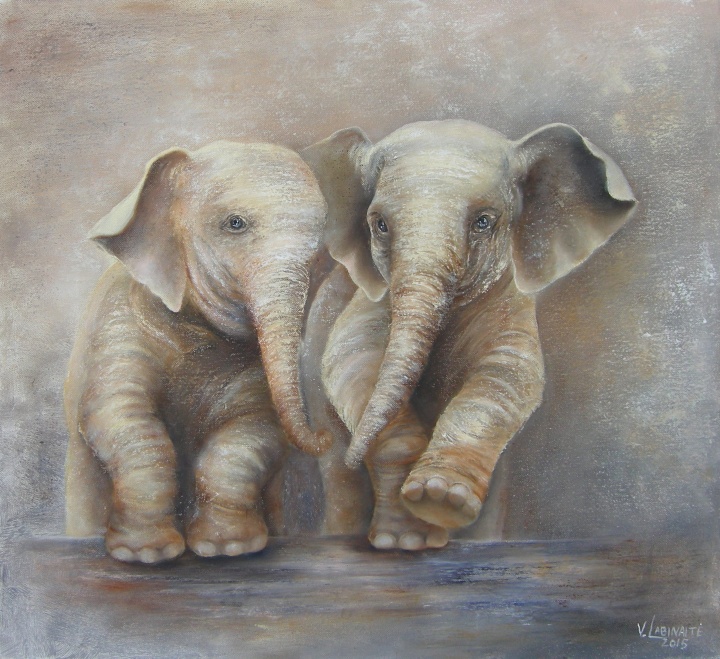 Elephants babies 55x60, oil / canvas