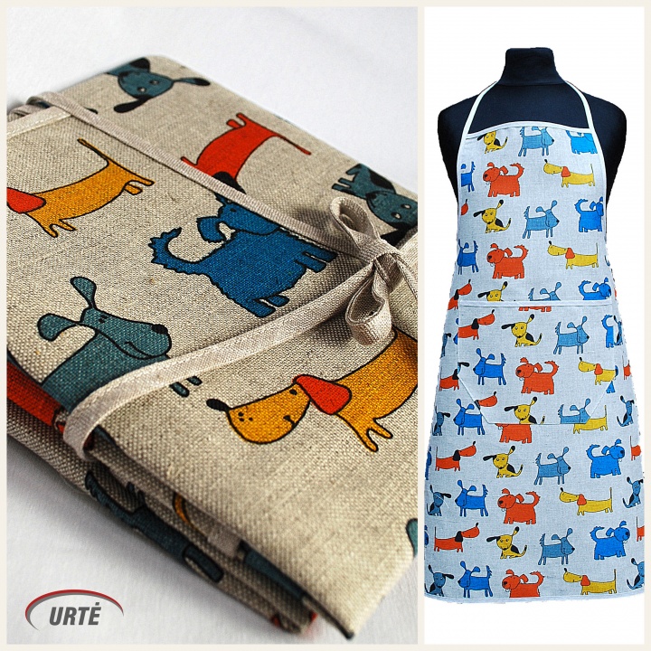 Linen apron - puppies joy