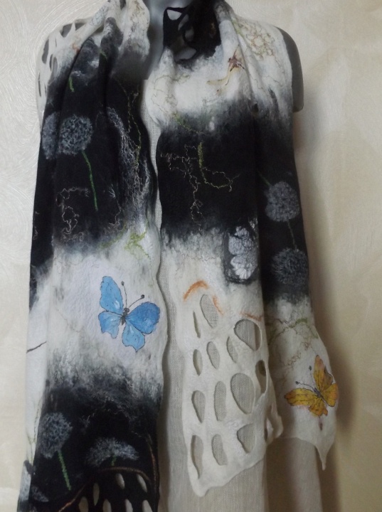 merino wool scarf "Winter butterfly"