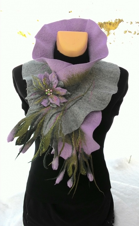 Gray anr purple (lilac) color scarf "Fondness" picture no. 2