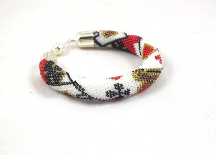 Beads crochet rope bracelet with poker cards pattern 