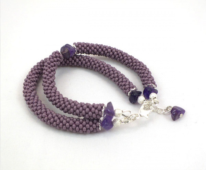 Purple double beads rope bracelet with amethyst picture no. 3