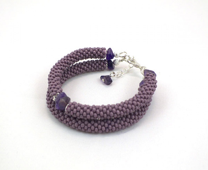 Purple double beads rope bracelet with amethyst