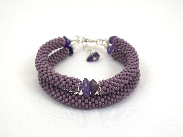 Purple double beads rope bracelet with amethyst picture no. 2