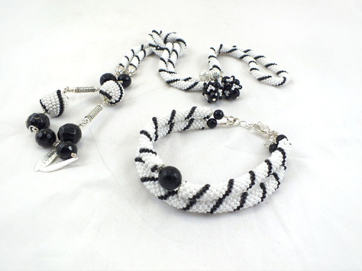  Bead crochet rope necklace lariat with beaded beads and black onyx picture no. 3