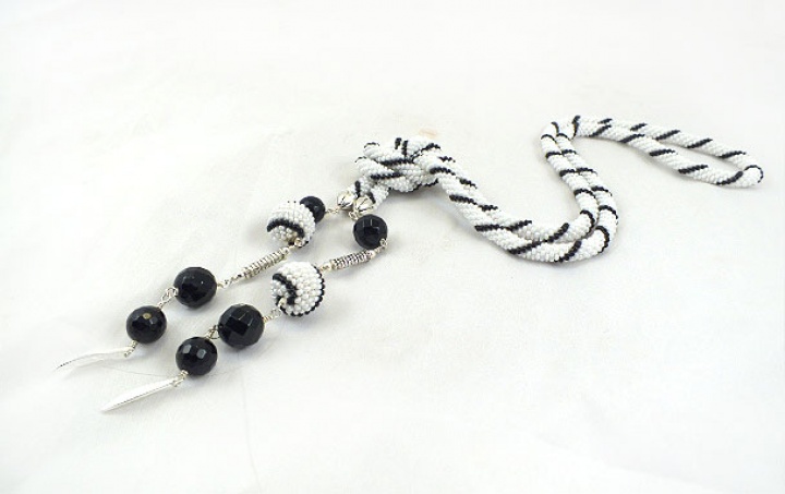  Bead crochet rope necklace lariat with beaded beads and black onyx picture no. 2