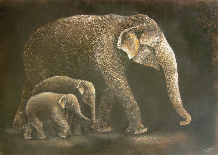 Elephants with mother 110x80