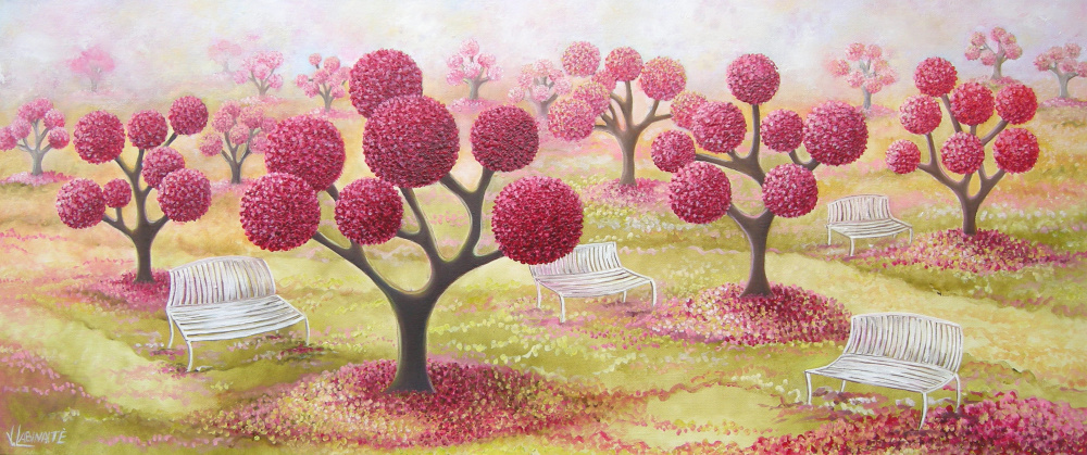 Crimson Garden 95x40, oil on canvas.