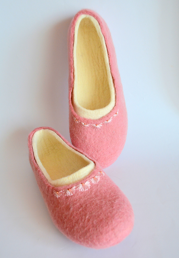 Pink felted slippers