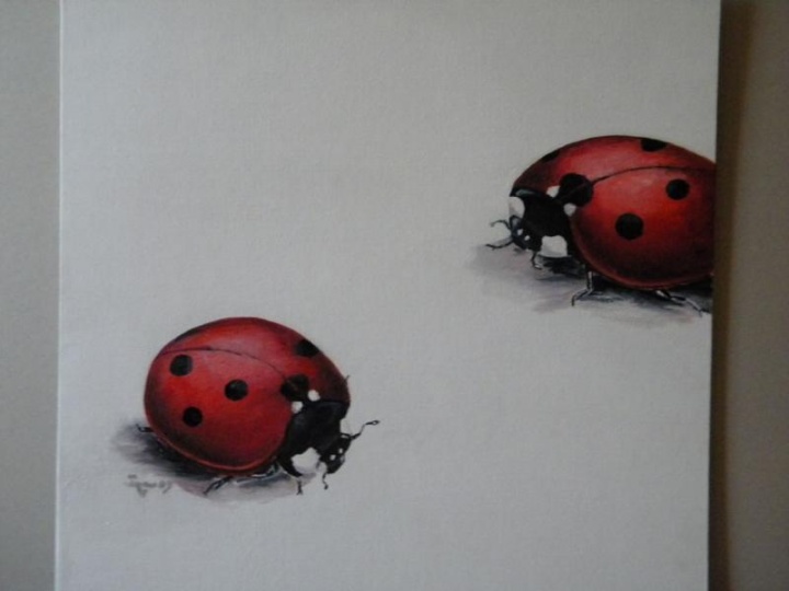 Ladybirds. Oil painting