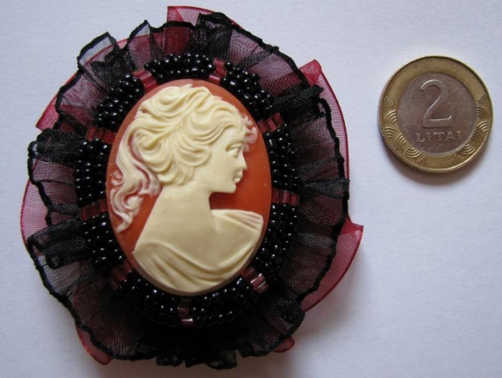 Handmade brooch - red lady.