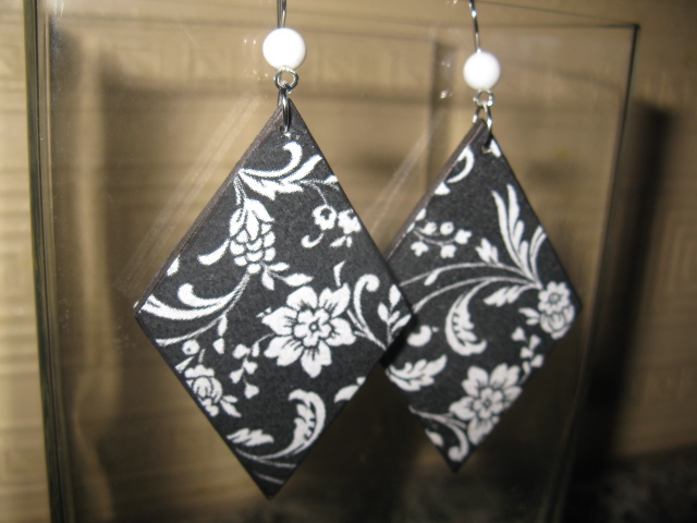 decoupage earrings black rhombus