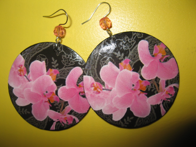 decoupage earrings Orchid