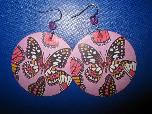 decoupage earrings pink Butterflies