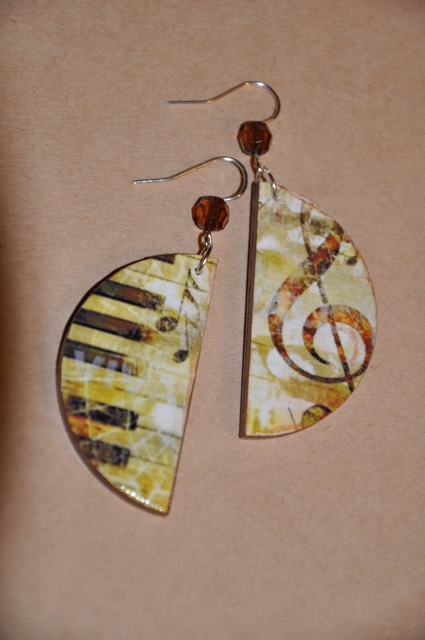 Decoupage earrings Music