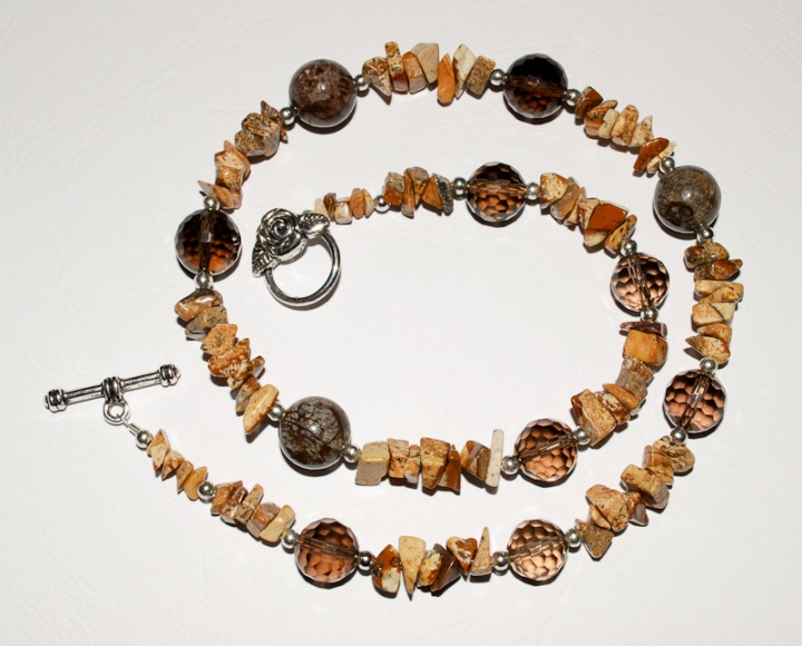 A necklace with jasper rubble