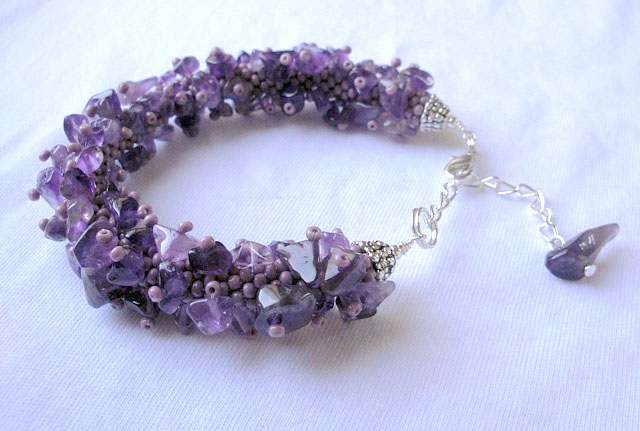 Beaded bead crochet bracele with Amethyst