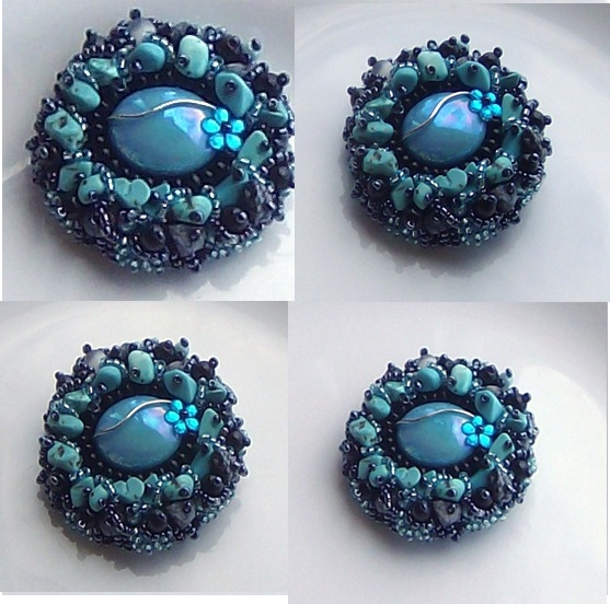 Turquoise - obsidian brooch