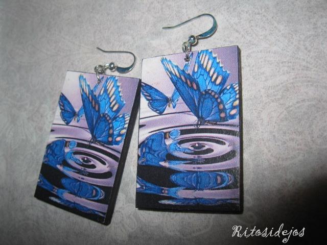 decoupage earrings " blue butterfly