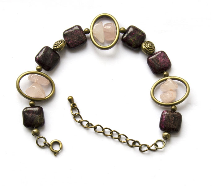 Jasper and pink quartz bracelet