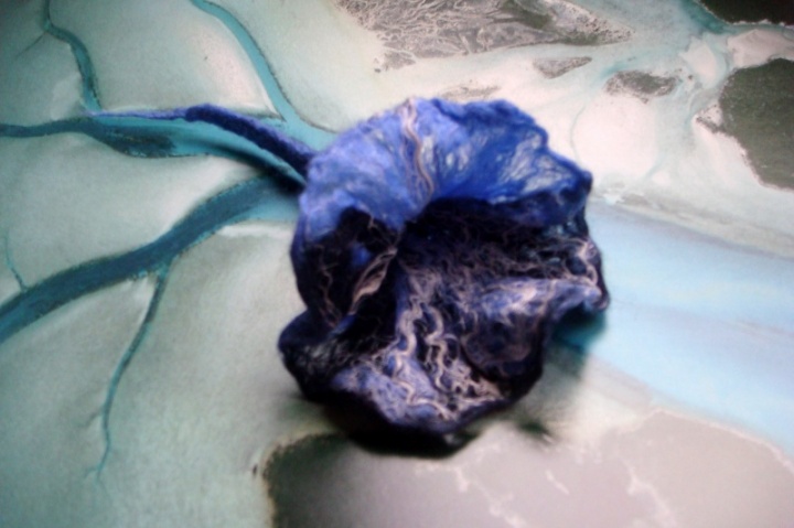 Felted brooch " White and blue "