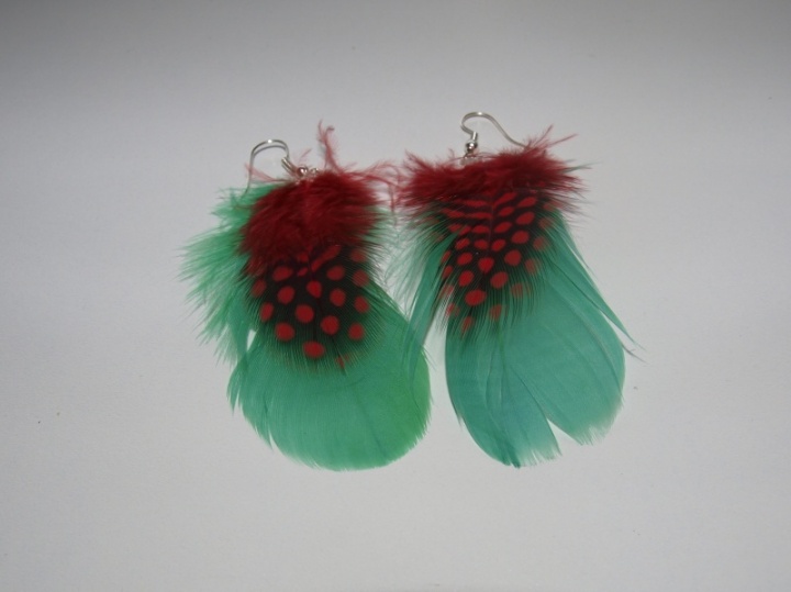 Earrings feathers green red picture no. 2