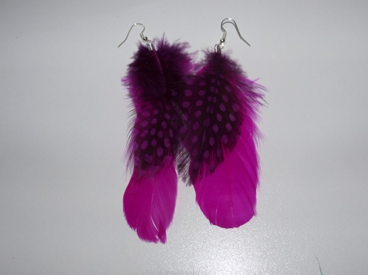 Feather earrings pink purple