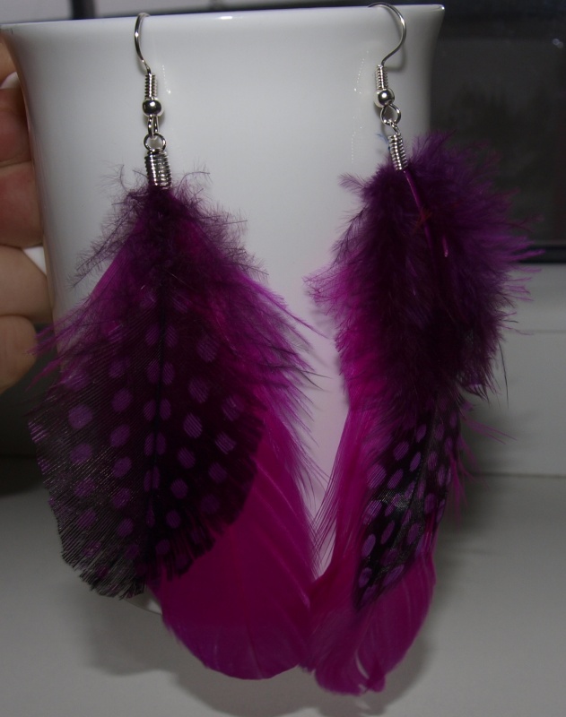 Feather earrings pink purple picture no. 2