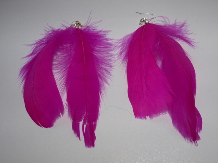 Long pink feather earrings