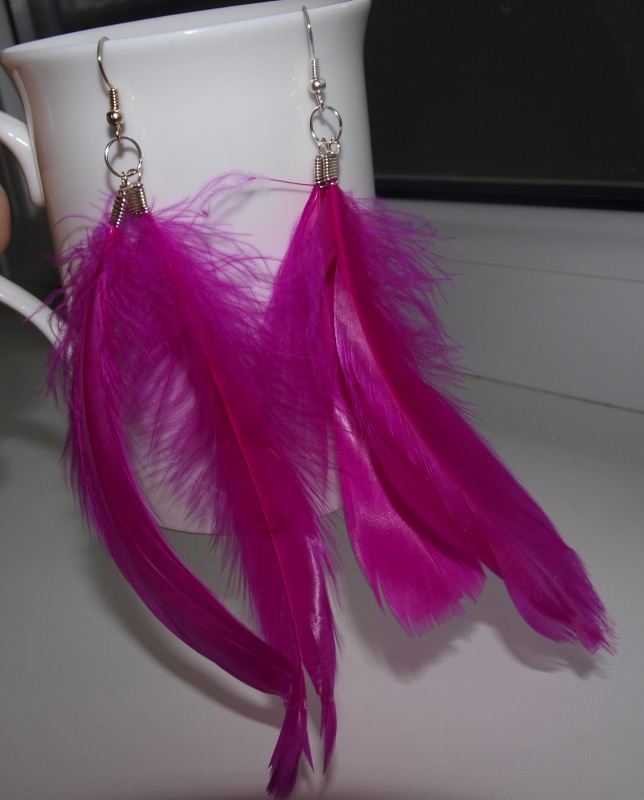 Long pink feather earrings picture no. 2