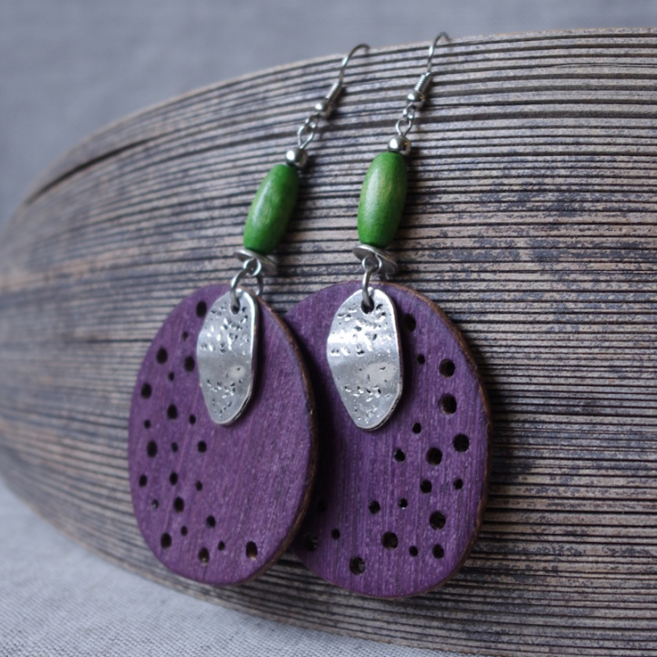 Green meadow - earrings made of wood