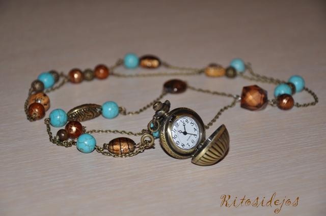 Turquoise necklace with clock