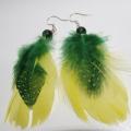 Feather earrings yellow green - Earrings - beadwork