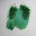 Green feather earrings - Earrings - beadwork