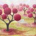 Crimson Garden 95x40, oil on canvas. - Oil painting - drawing